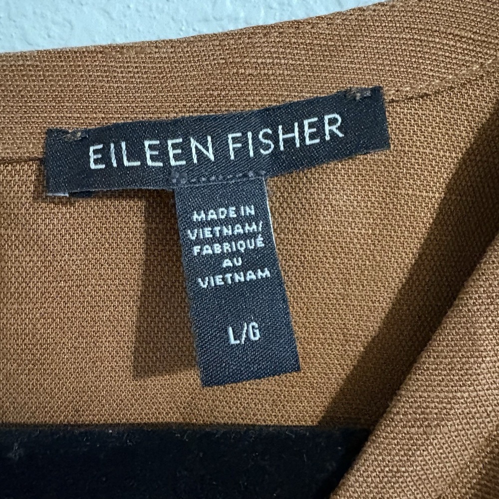Eileen Fisher Organic Linen Lyocell Cropped Wide Leg Jumpsuit L Rust Brown Boho - Picture 16 of 16